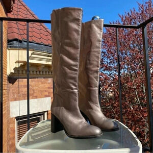 New Free People Grayson Tall Knee High Boots Leather Heeled Pewter Metallic